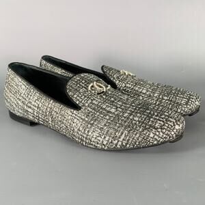 CHANEL Size 8 CC Silver Black Glitter Loafer Flats